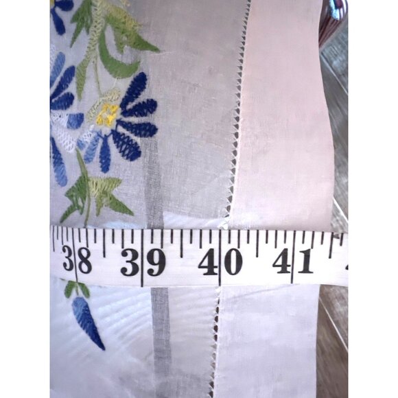 VTG Embroidered Sheer Table Cover 4 Matching Beverage Napkins Blue Green Floral - Picture 10 of 16